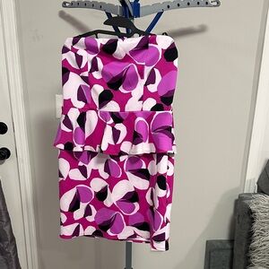 Worthington Fuchsia and Black Leaf Print Mini Dress